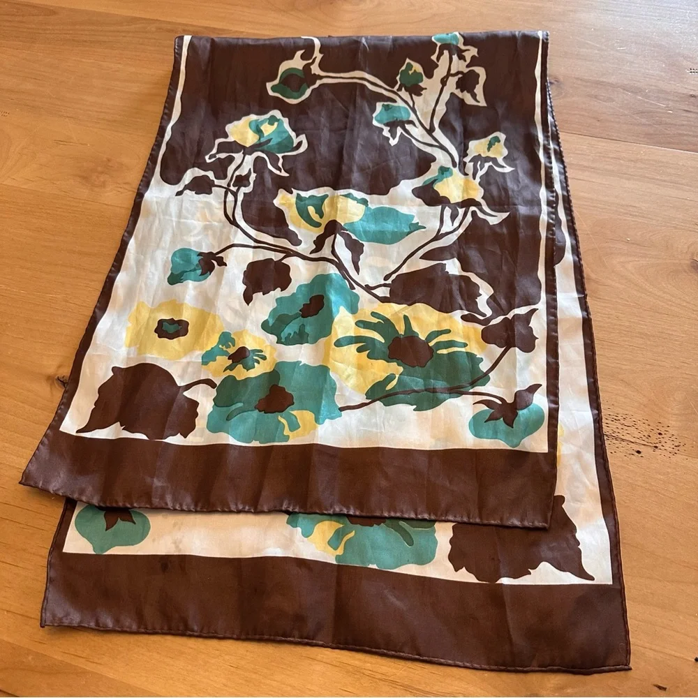 Floral Scarf Blue Yellow Brown Tones Vintage